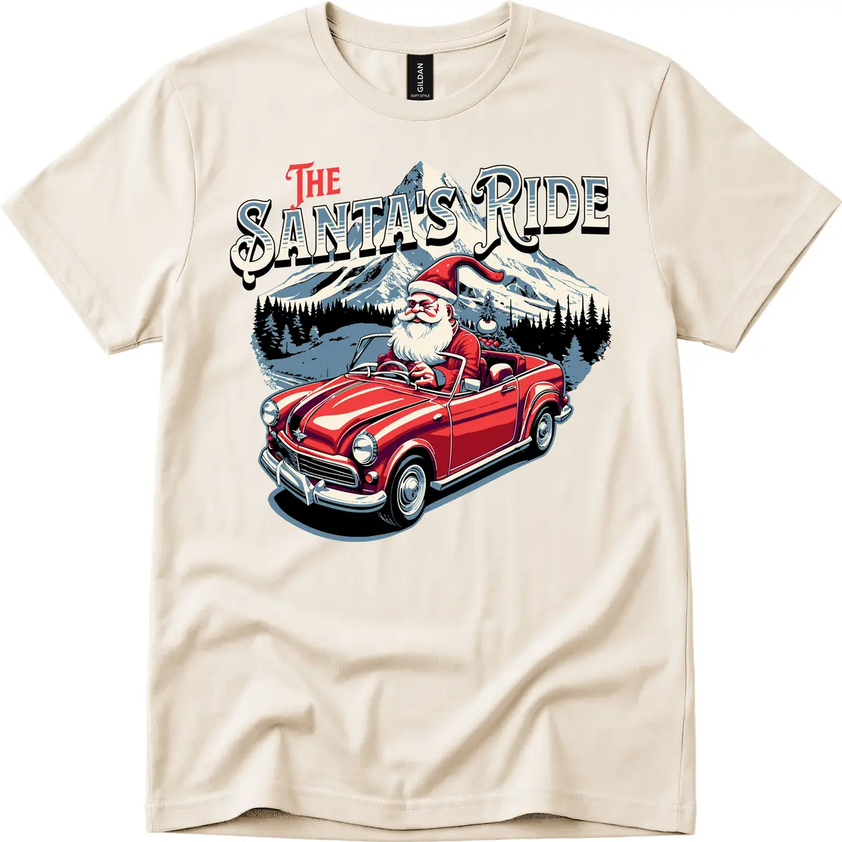 The Santa's Ride Christmas Graphic T-Shirt in Natural