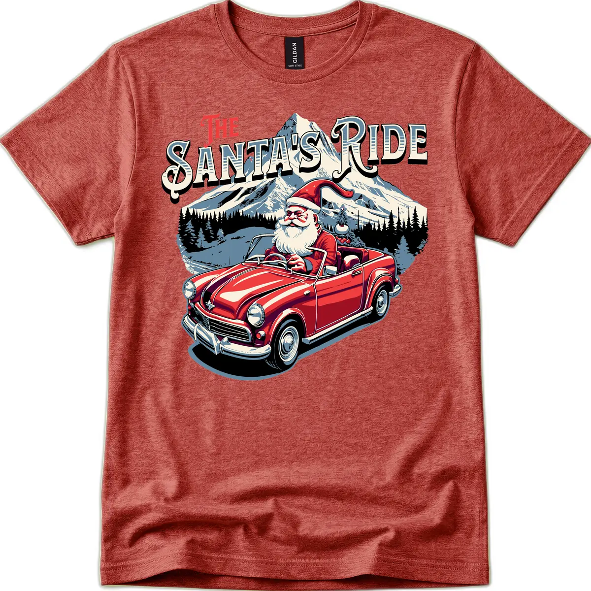 The Santa's Ride Christmas Graphic T-Shirt in Heather Cardinal