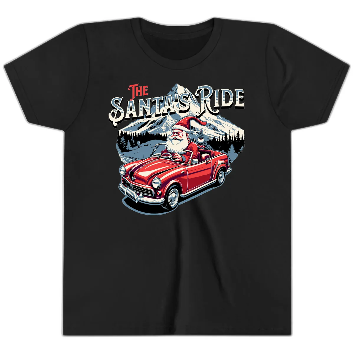 The Santa's Ride Christmas Graphic Youth T-Shirt in Black