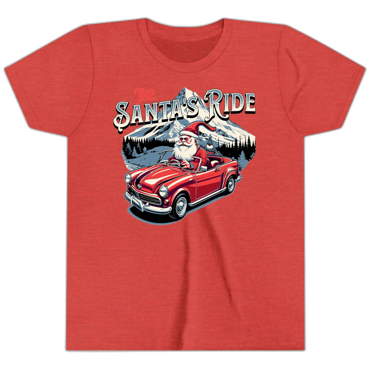 The Santa's Ride Christmas Graphic Youth T-Shirt in Heather Red