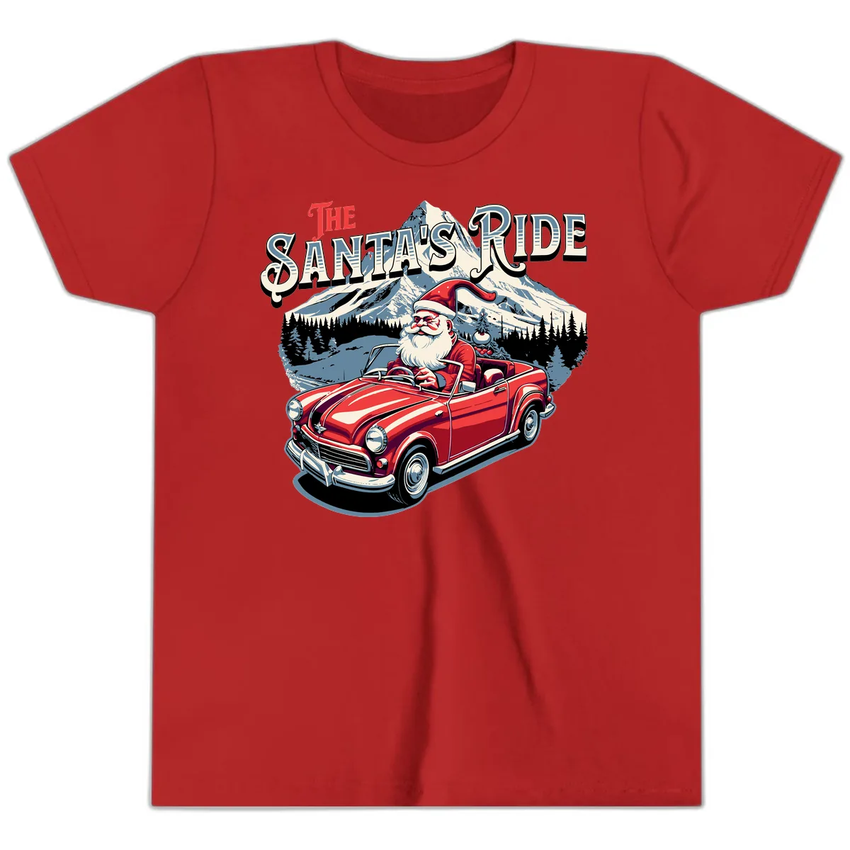 The Santa's Ride Christmas Graphic Youth T-Shirt in Red