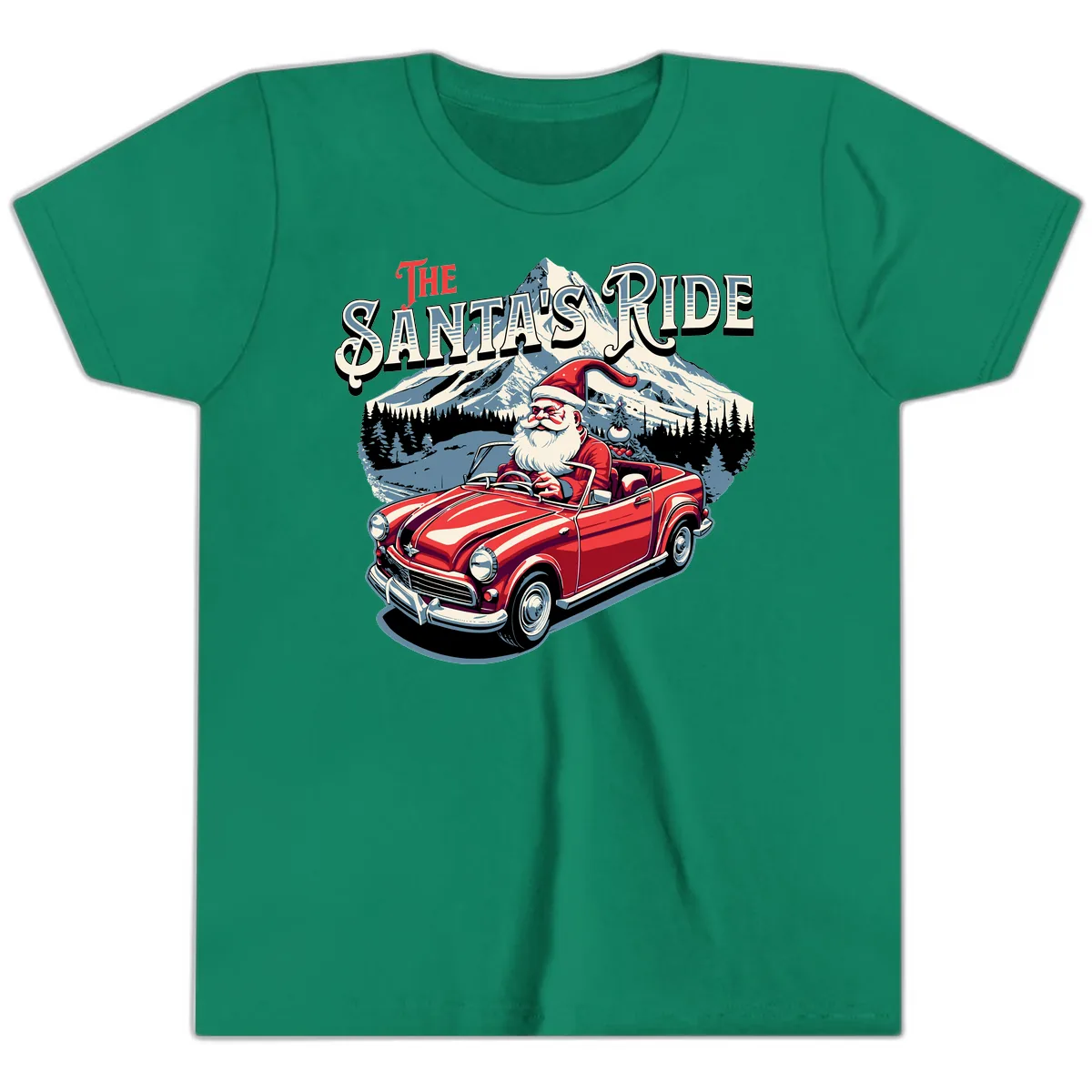 The Santa's Ride Christmas Graphic Youth T-Shirt in Kelly