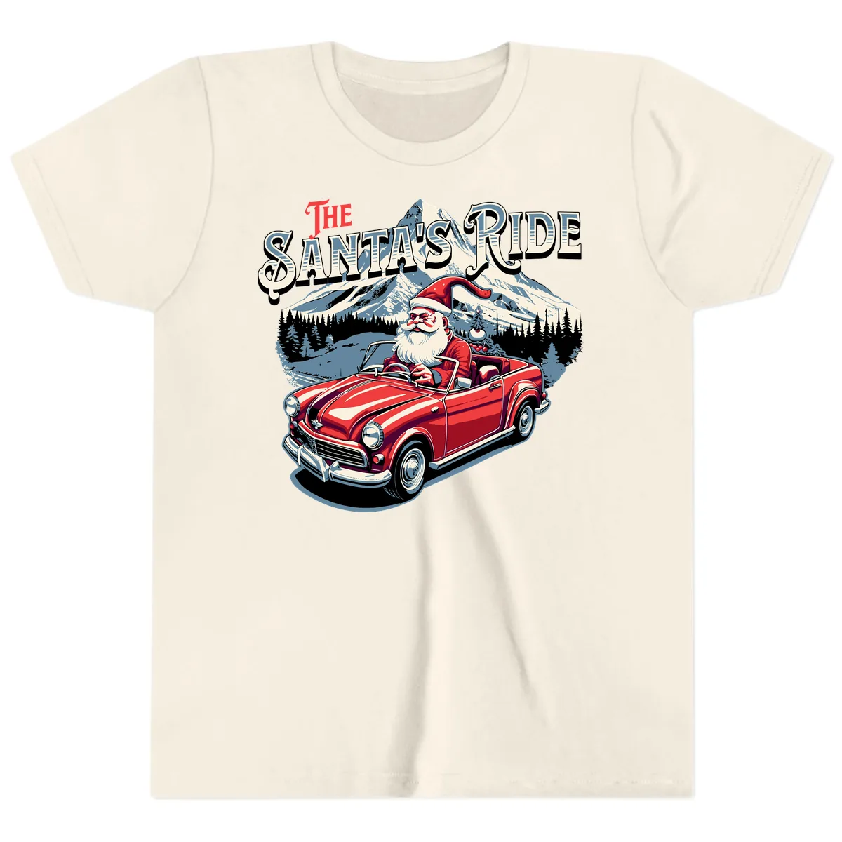 The Santa's Ride Christmas Graphic Youth T-Shirt in Natural