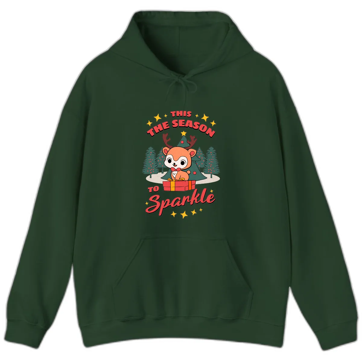 This Season To Sparkle Reindeer Hoodie in Forest Green