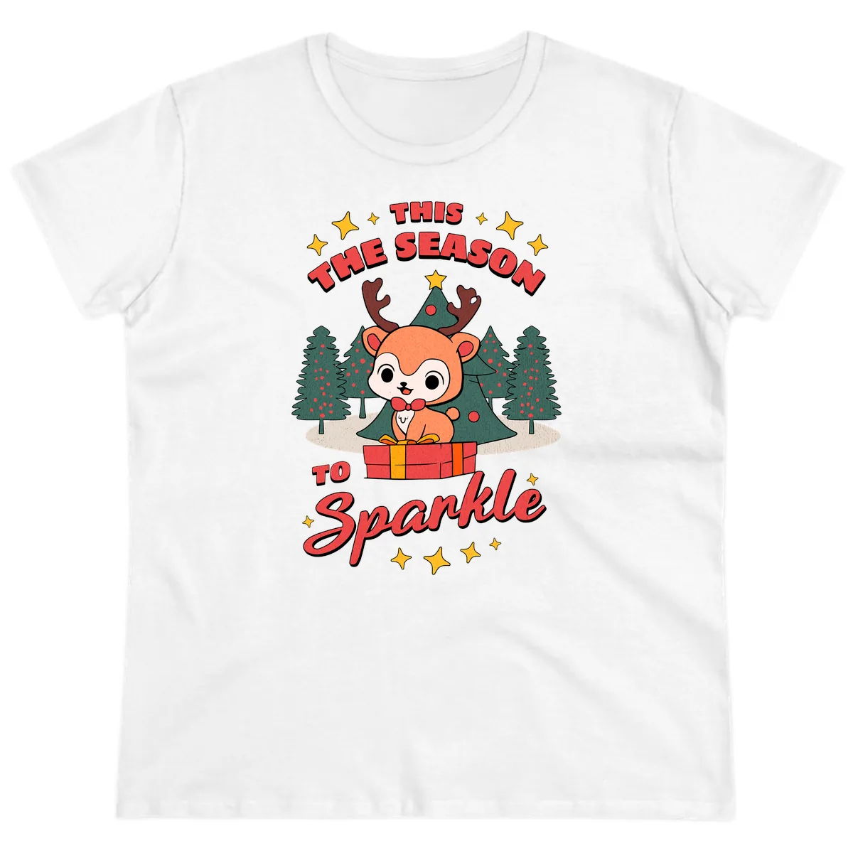 This Season To Sparkle Reindeer Ladies Tee in White