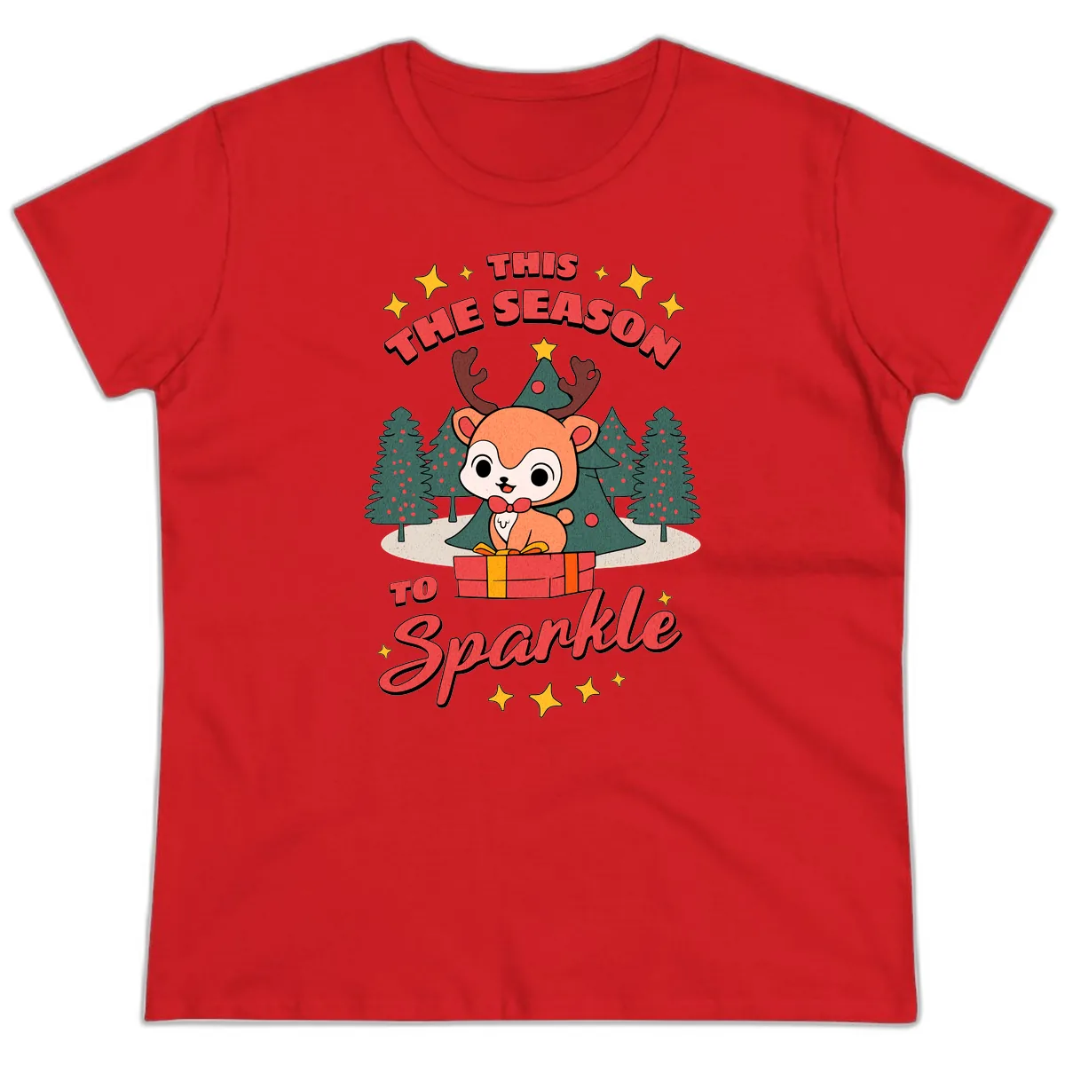 This Season To Sparkle Reindeer Ladies Tee in Red