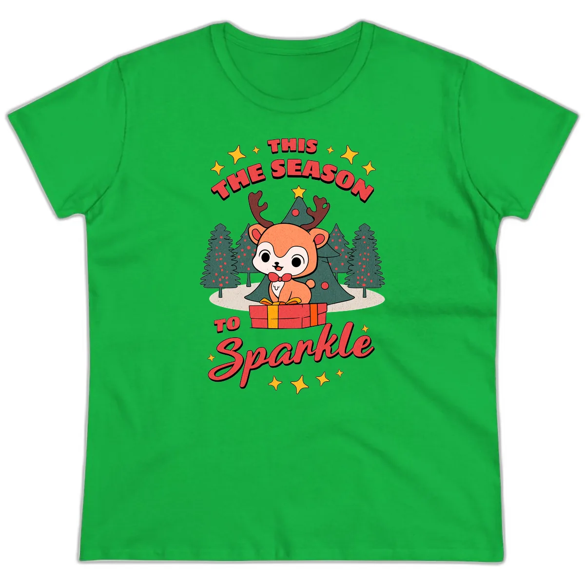 This Season To Sparkle Reindeer Ladies Tee in Irish Green