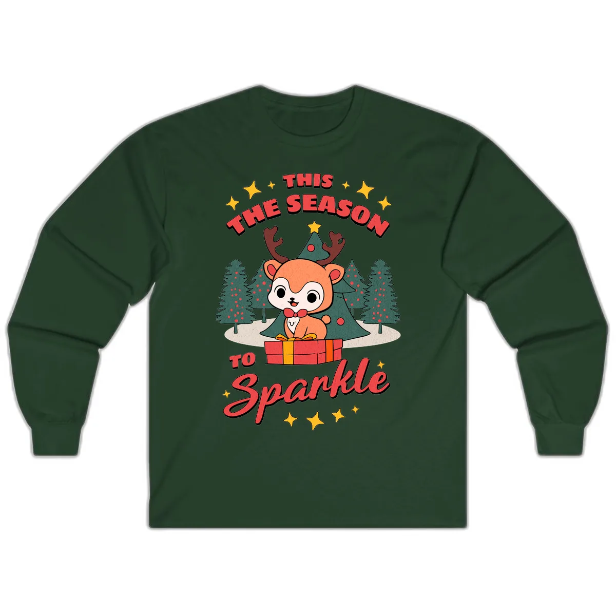 This Season To Sparkle Reindeer Long Sleeve in Forest Green
