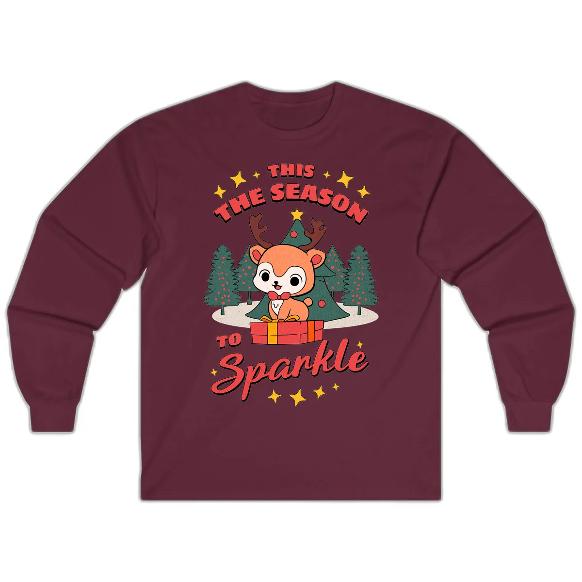 This Season To Sparkle Reindeer Long Sleeve in Maroon