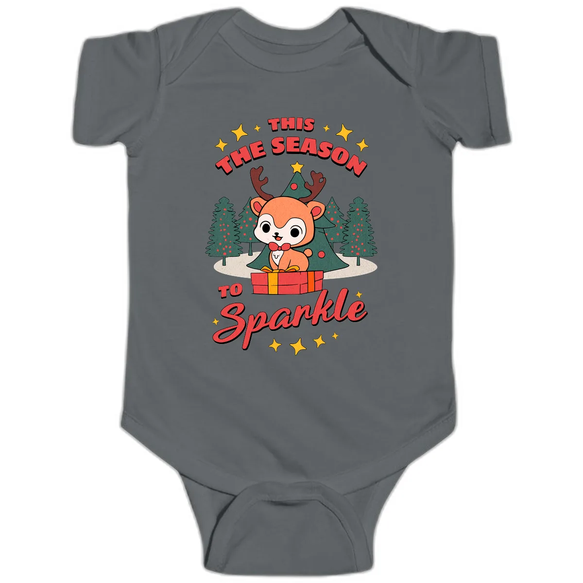 This Season To Sparkle Reindeer Baby Onesie in Charcoal