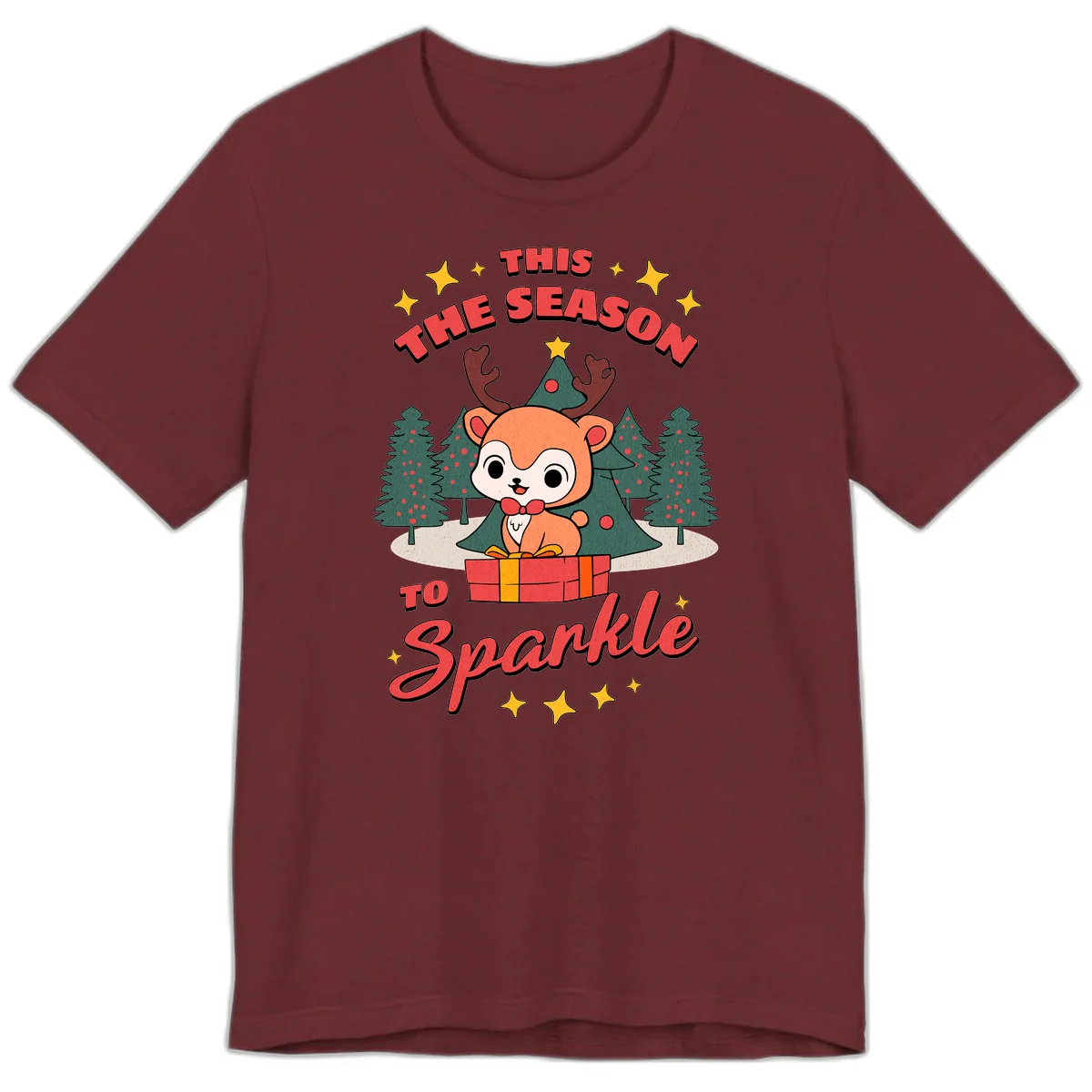 This Season To Sparkle Reindeer Premium T-Shirt in Heather Cardinal