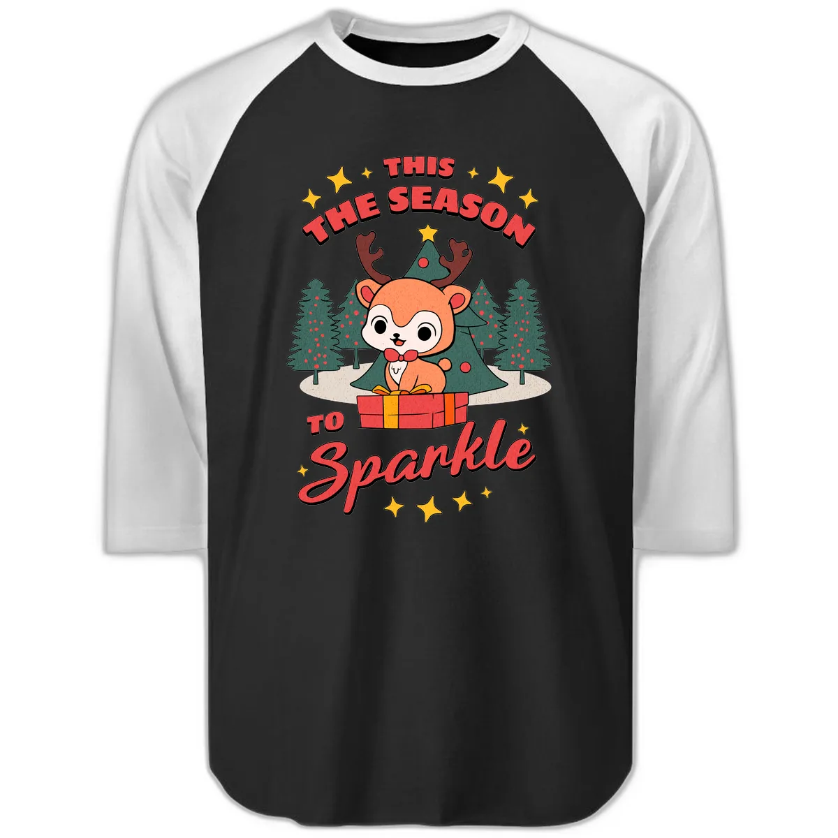 This Season To Sparkle Reindeer Raglan 3/4 in Black White