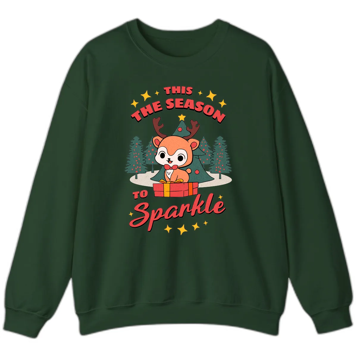 This Season To Sparkle Reindeer Sweatshirt in Forest Green