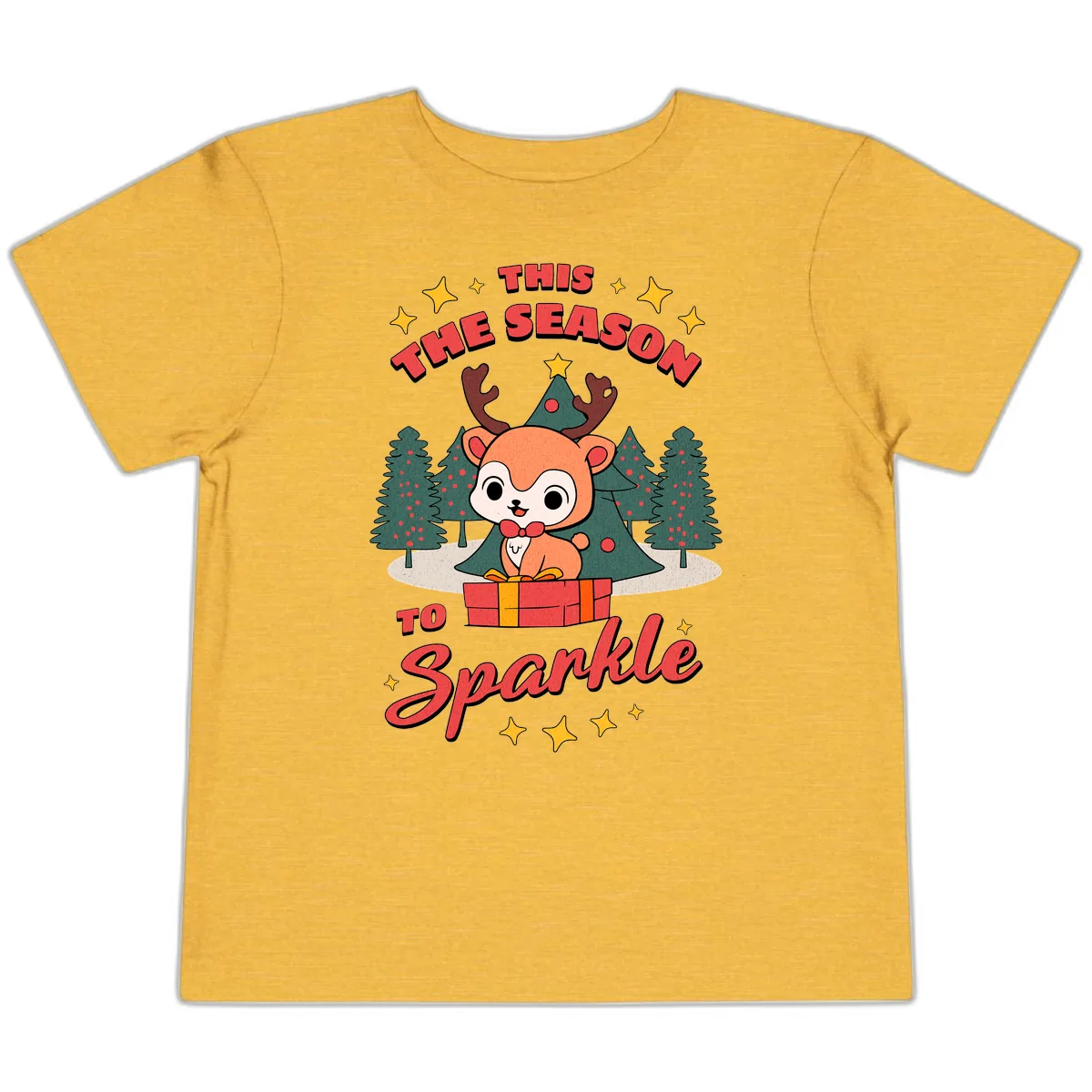 This Season To Sparkle Reindeer Toddler T-Shirt in Heather Yellow Gold