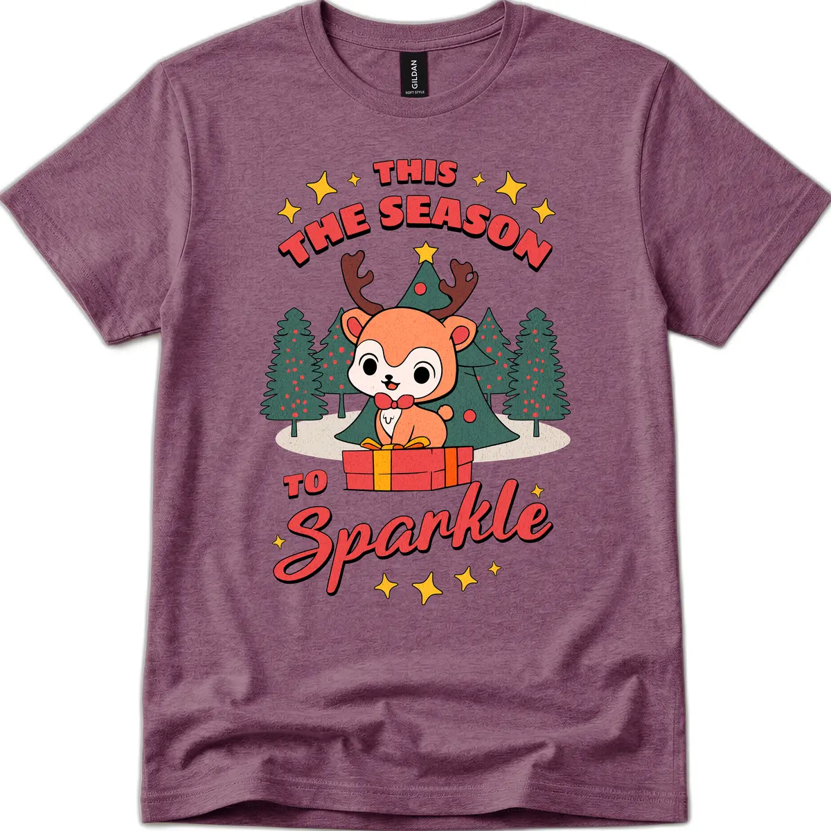 This Season To Sparkle Reindeer T-Shirt in Heather Maroon