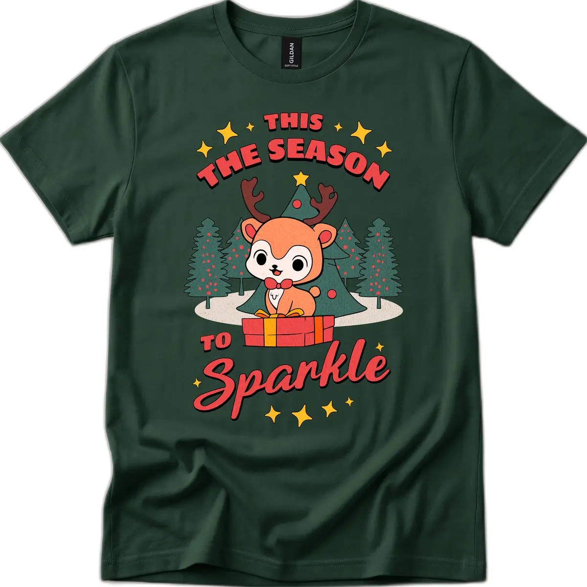 This Season To Sparkle Reindeer T-Shirt in Forest Green