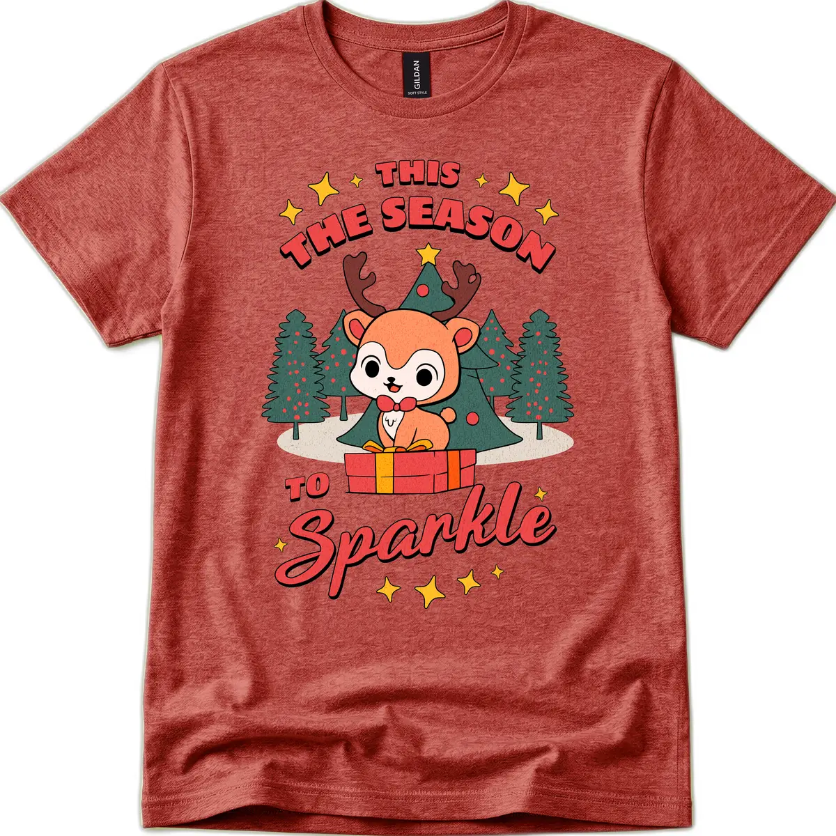 This Season To Sparkle Reindeer T-Shirt in Heather Cardinal