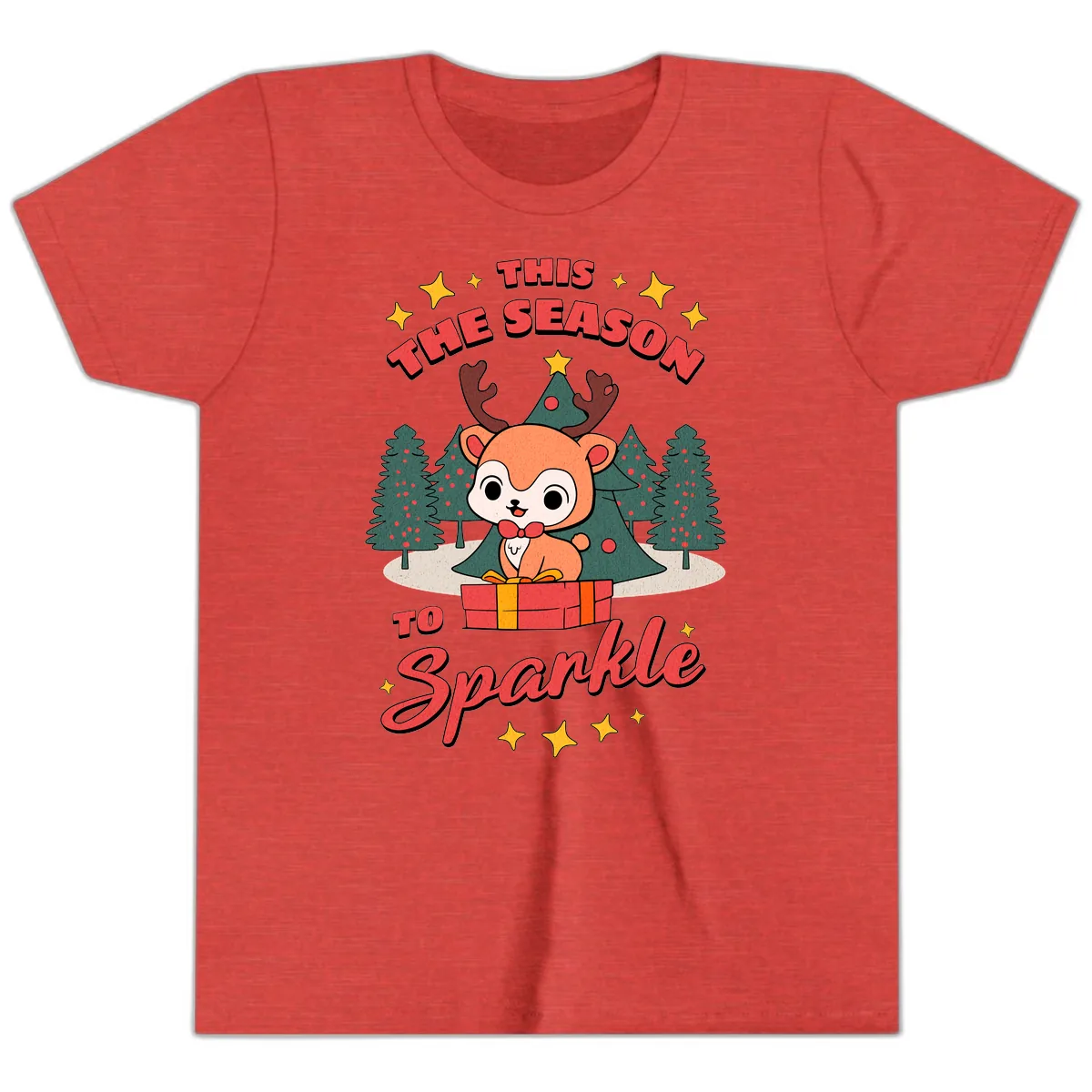 This Season To Sparkle Reindeer Youth T-Shirt in Heather Red