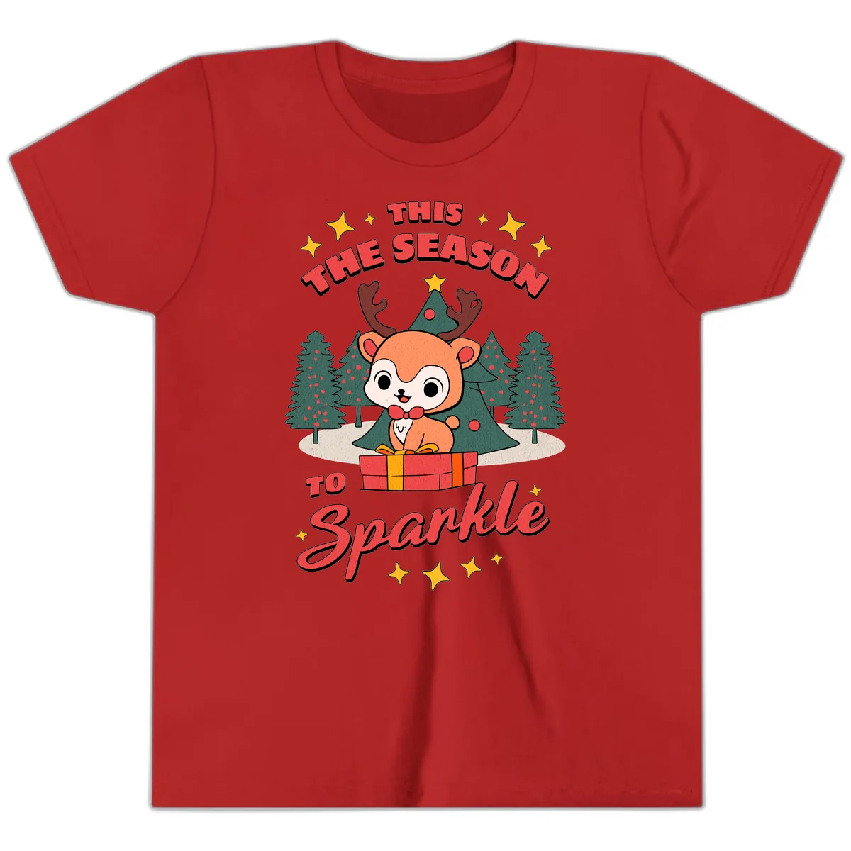 This Season To Sparkle Reindeer Youth T-Shirt in Red