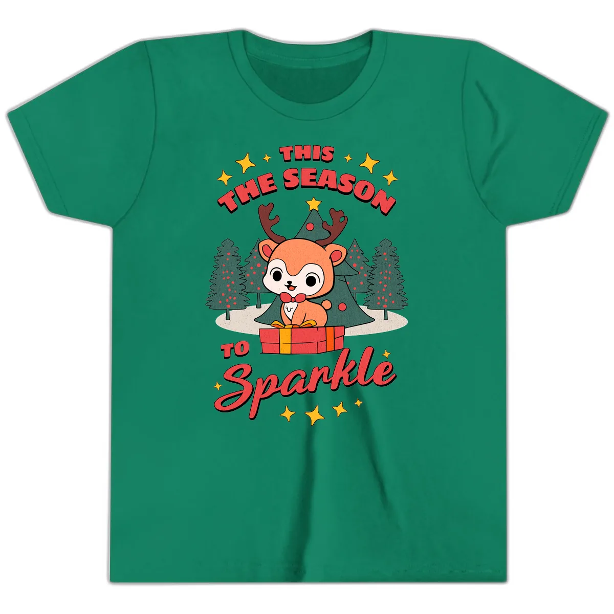 This Season To Sparkle Reindeer Youth T-Shirt in Kelly
