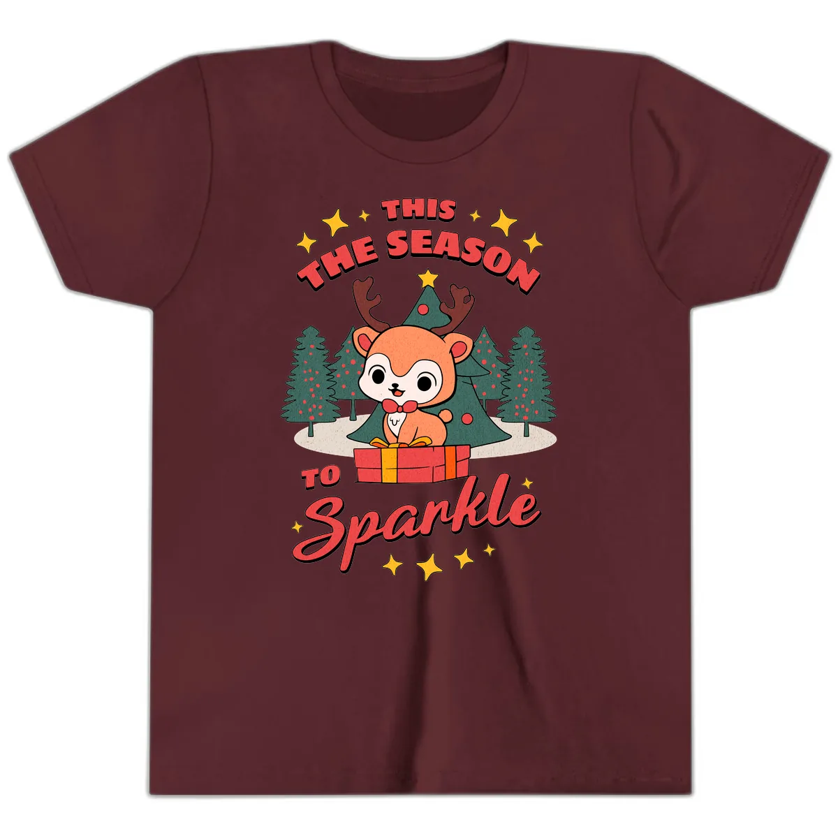 This Season To Sparkle Reindeer Youth T-Shirt in Maroon