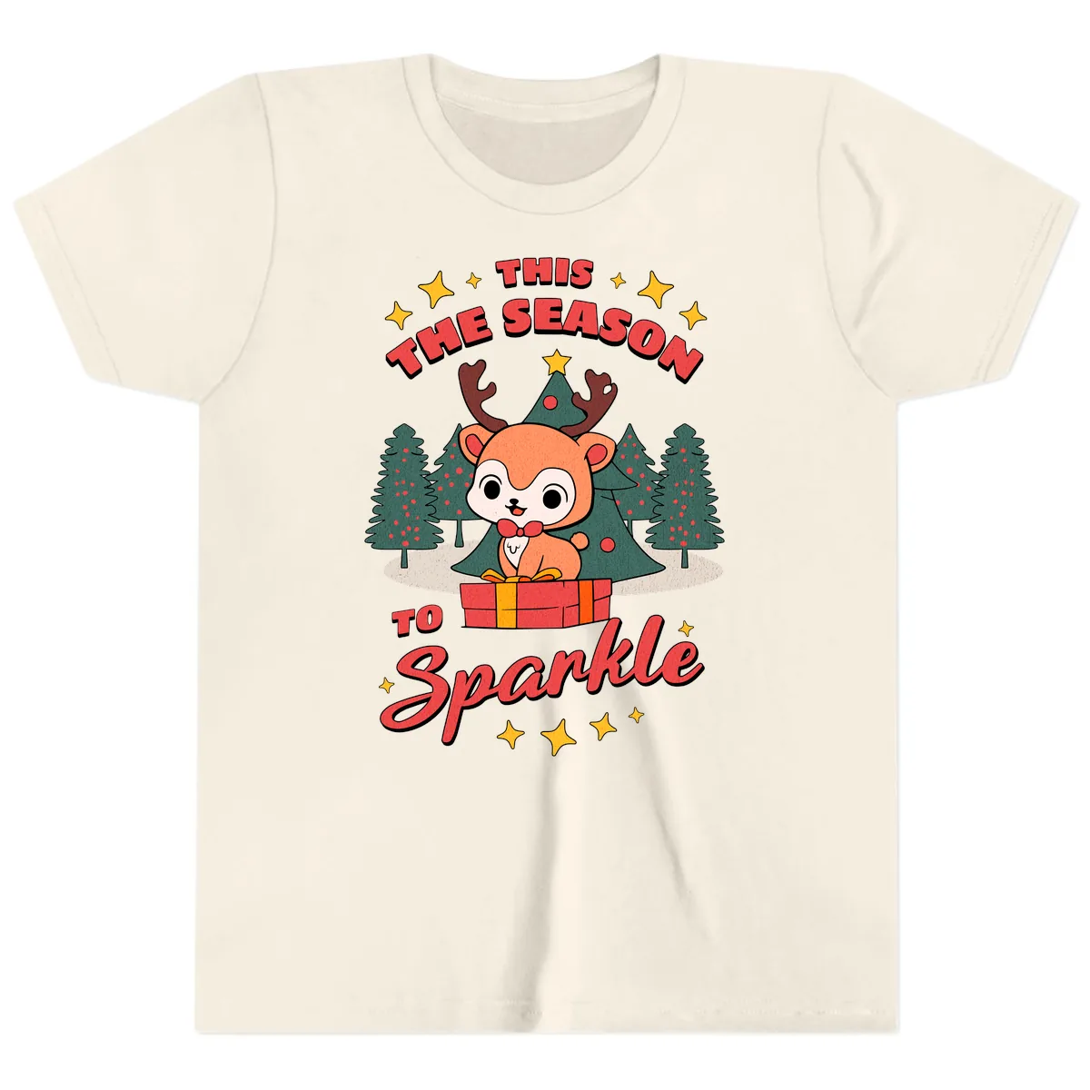 This Season To Sparkle Reindeer Youth T-Shirt in Natural