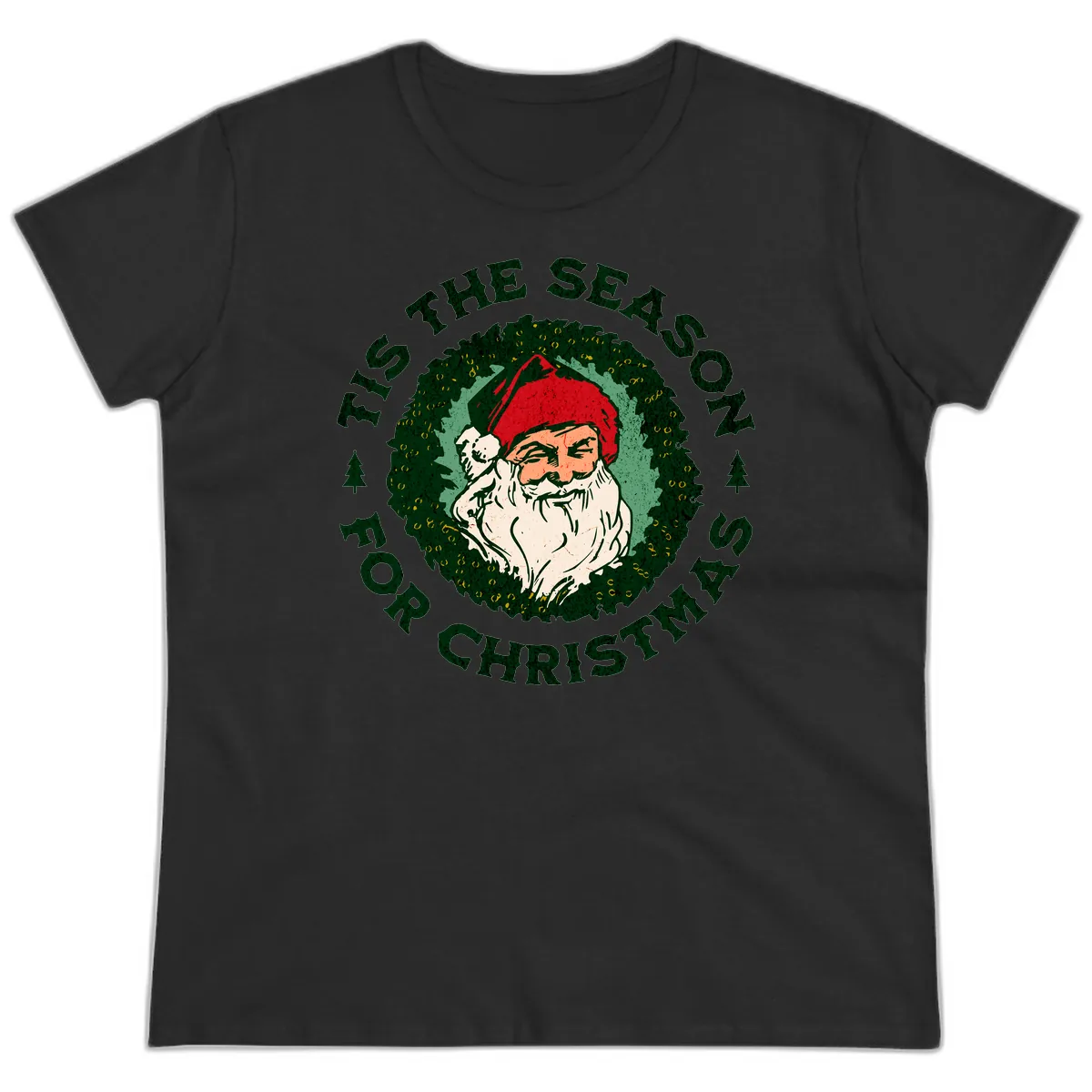 Tis The Season For Christmas Santa Ladies Tee in Black