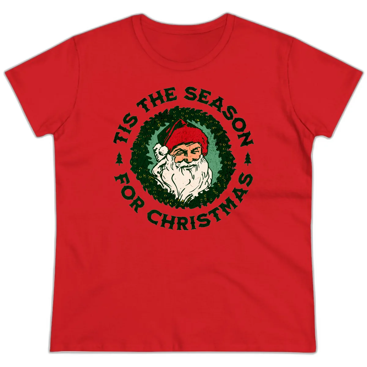 Tis The Season For Christmas Santa Ladies Tee in Red