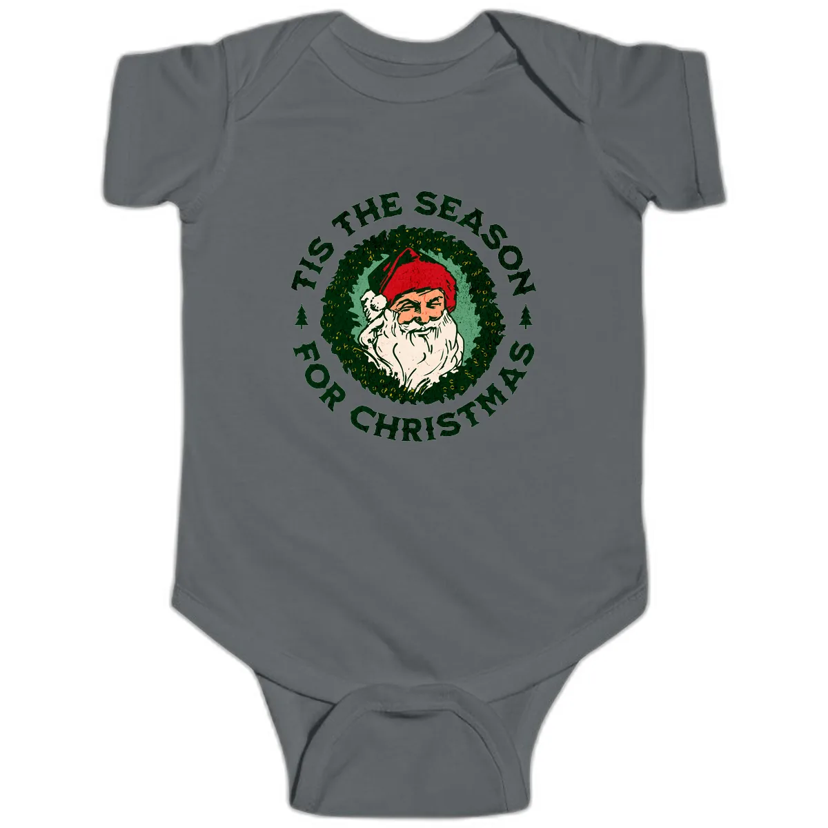 Tis The Season For Christmas Santa Baby Onesie in Charcoal