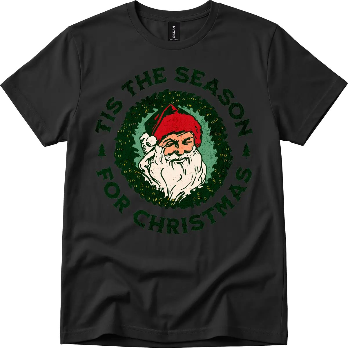 Tis The Season For Christmas Santa T-Shirt in Black