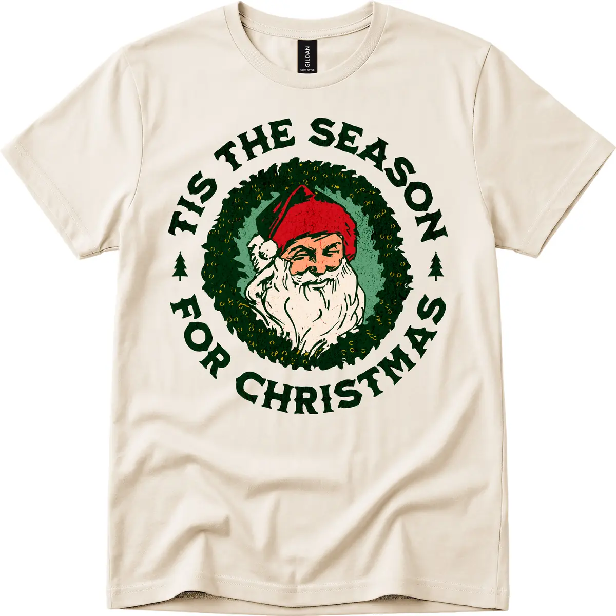 Tis The Season For Christmas Santa T-Shirt in Natural