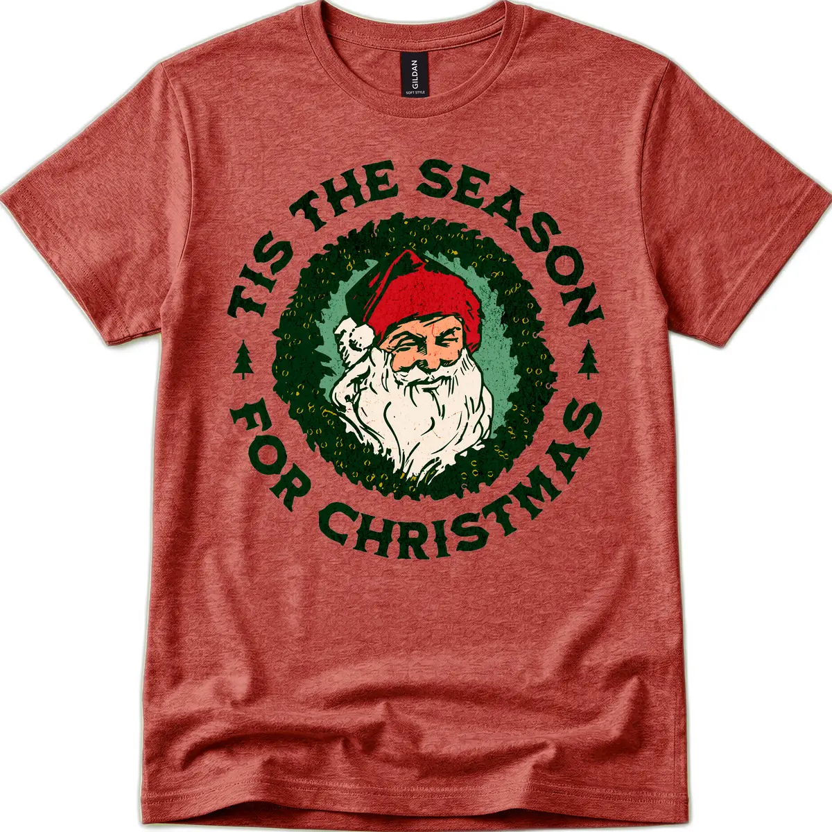 Tis The Season For Christmas Santa T-Shirt in Heather Cardinal