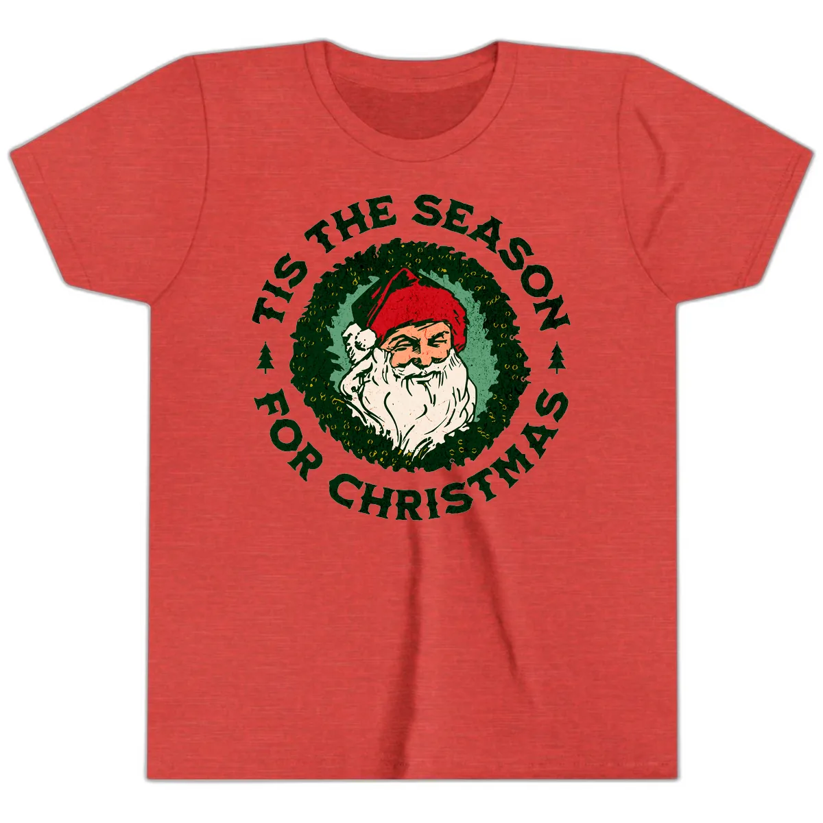 Tis The Season For Christmas Santa Youth T-Shirt in Heather Red