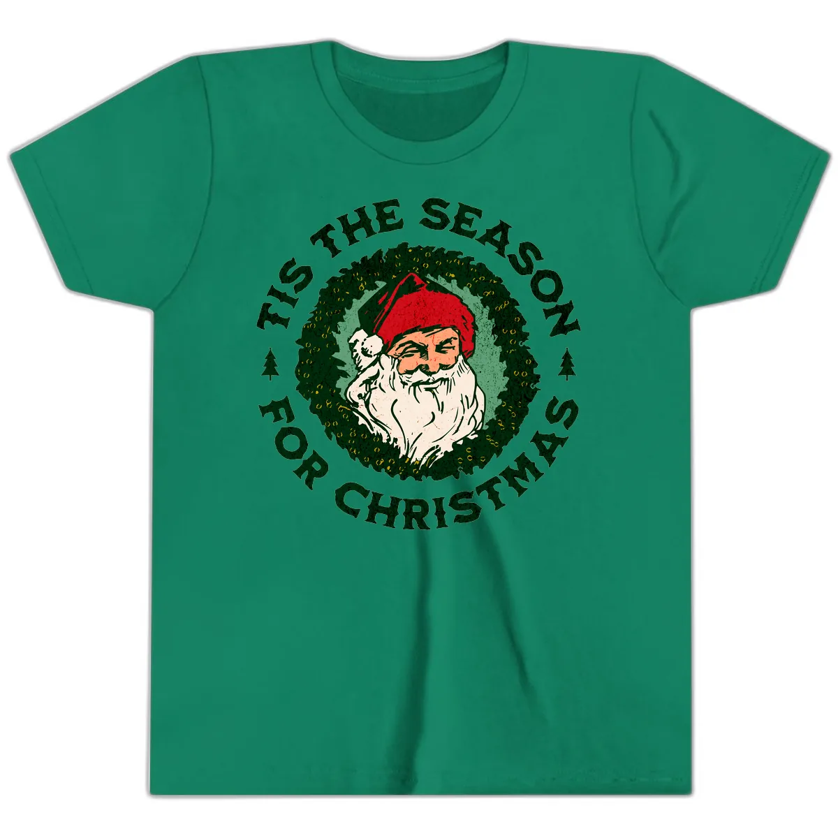 Tis The Season For Christmas Santa Youth T-Shirt in Kelly