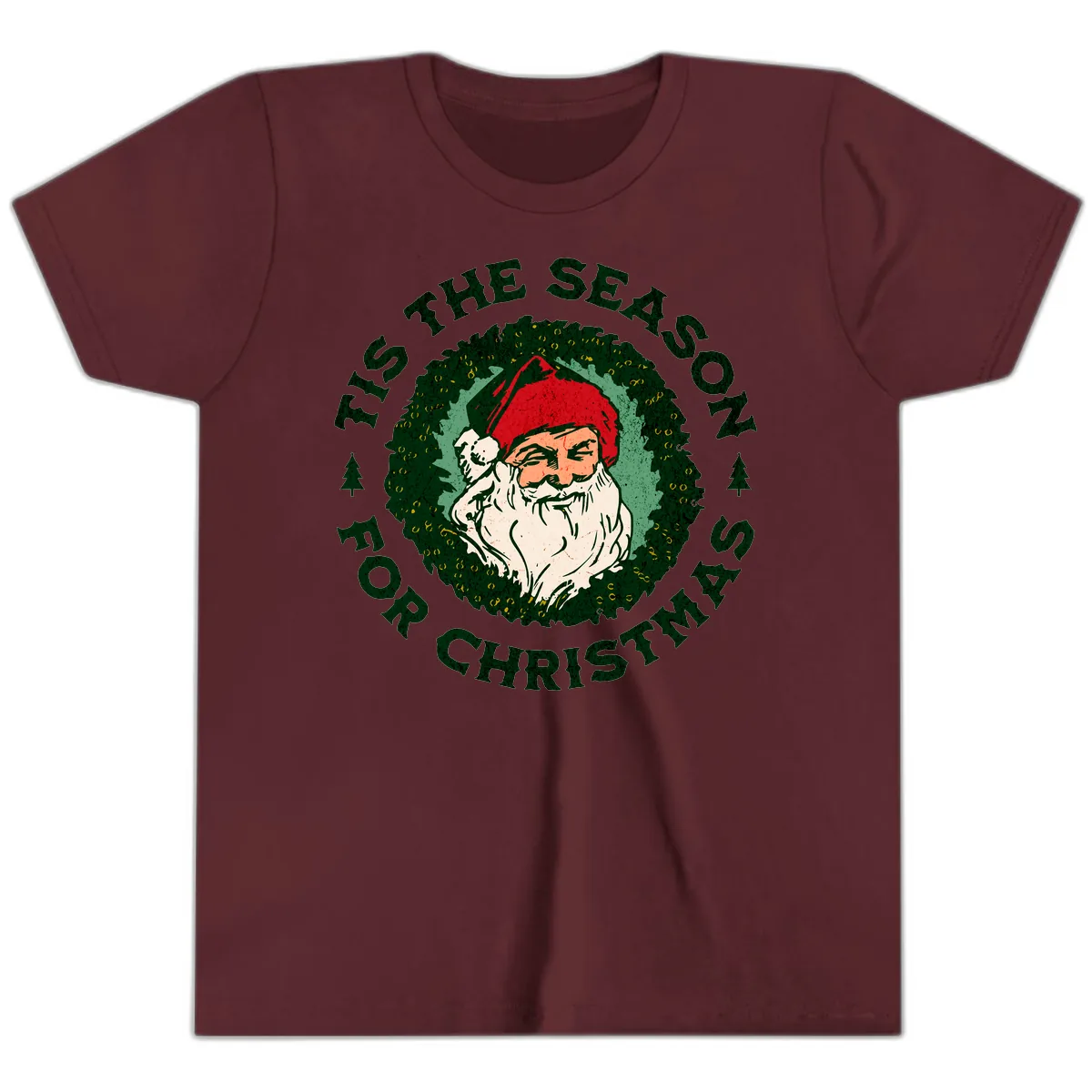 Tis The Season For Christmas Santa Youth T-Shirt in Maroon