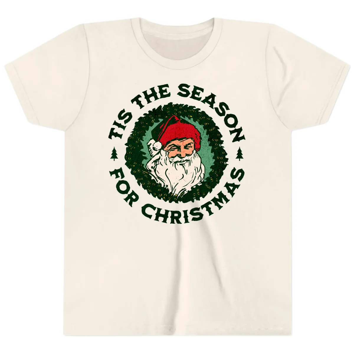 Tis The Season For Christmas Santa Youth T-Shirt in Natural