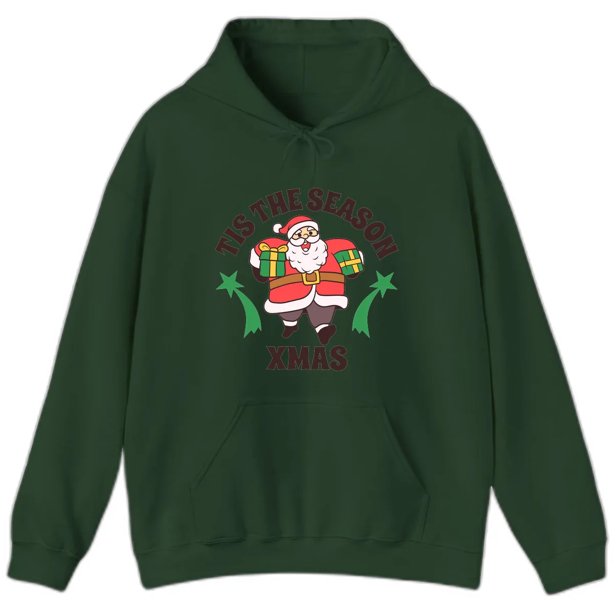 Tis The Season For Presents Santa Hoodie in Forest Green