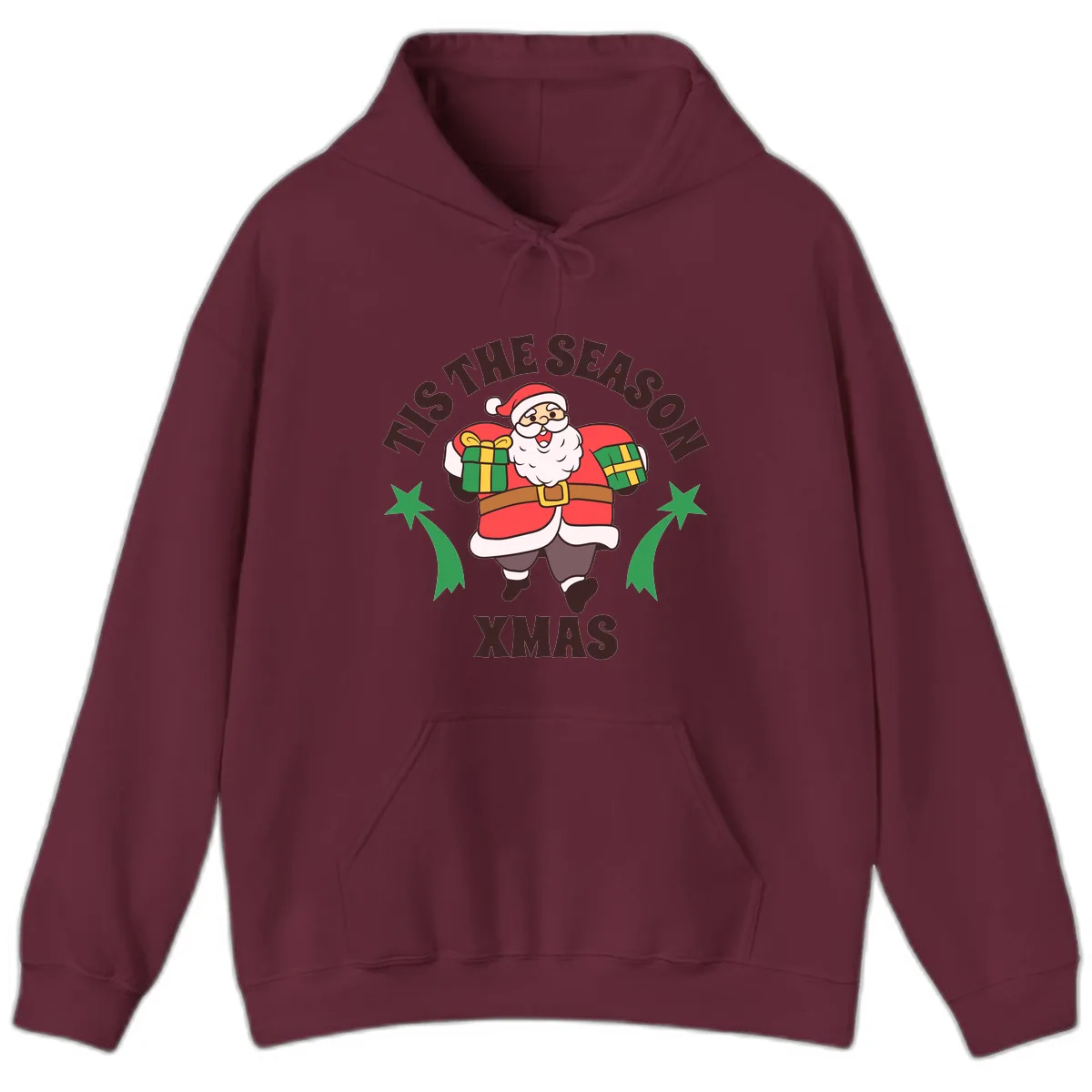 Tis The Season For Presents Santa Hoodie in Maroon