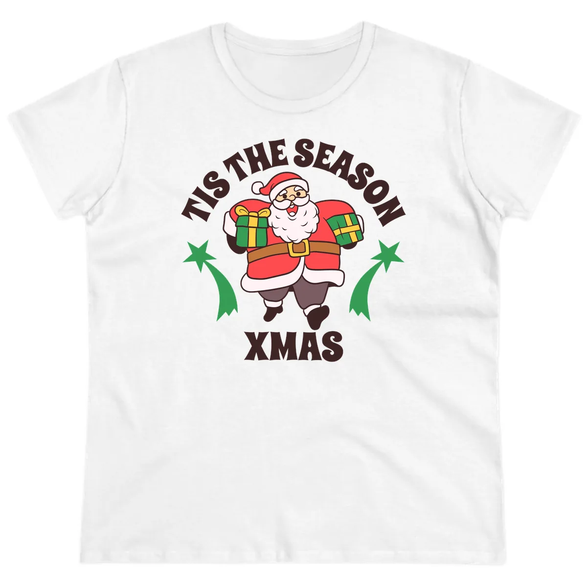 Tis The Season For Presents Santa Ladies Tee in White