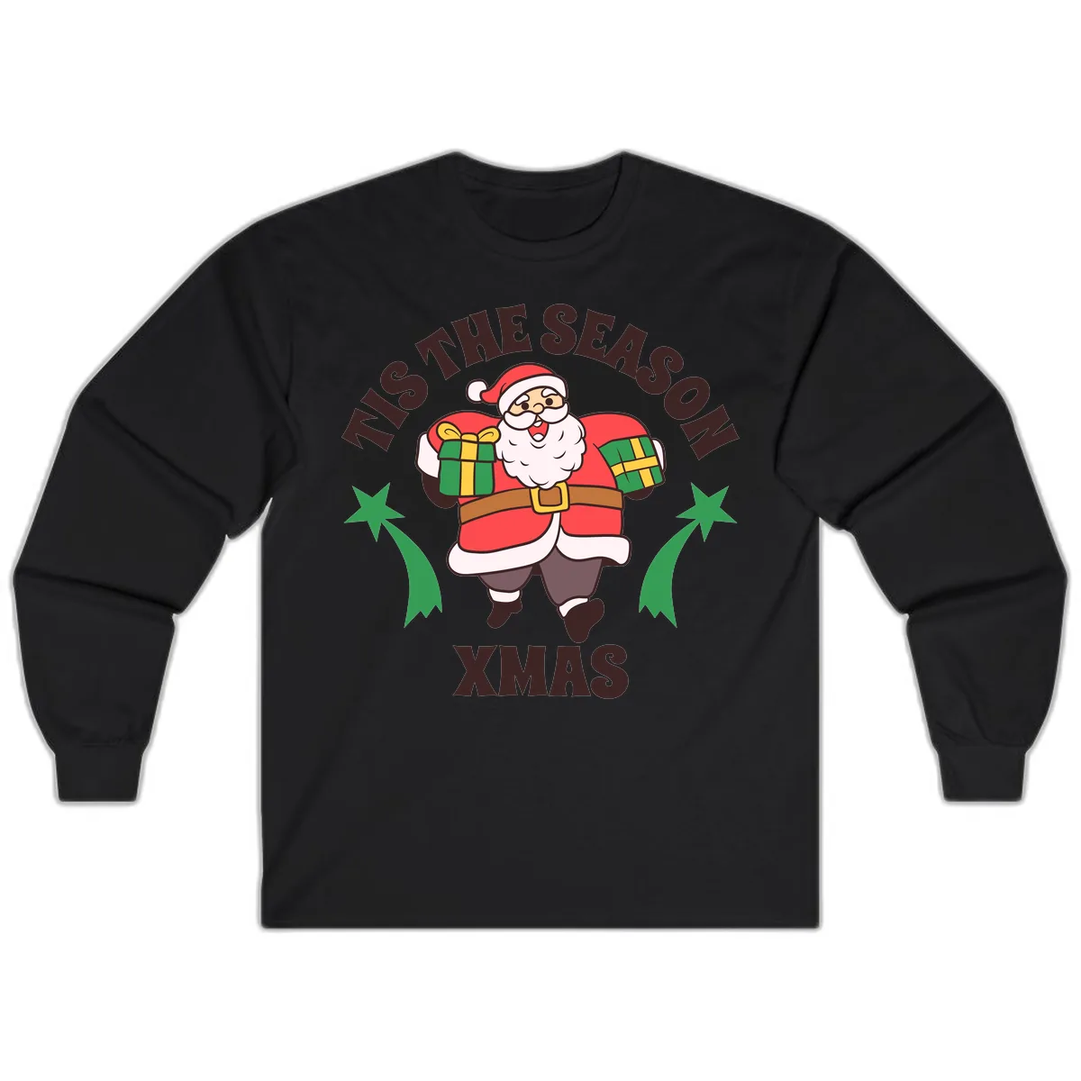 Tis The Season For Presents Santa Long Sleeve in Black