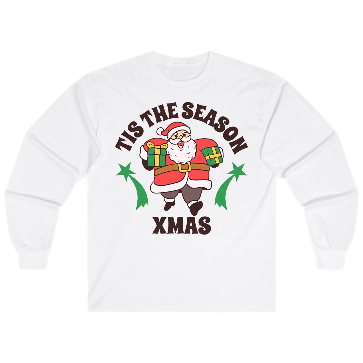 Tis The Season For Presents Santa Long Sleeve in White
