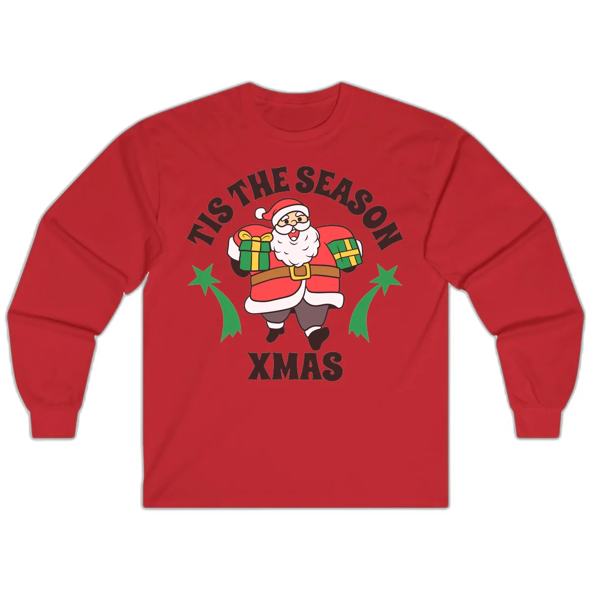 Tis The Season For Presents Santa Long Sleeve in Red