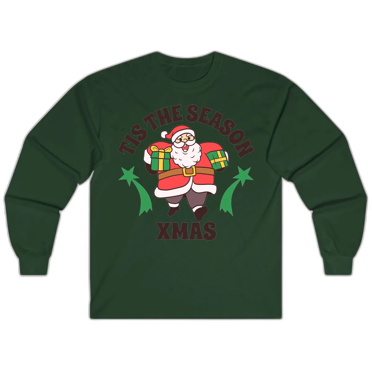 Tis The Season For Presents Santa Long Sleeve in Forest Green