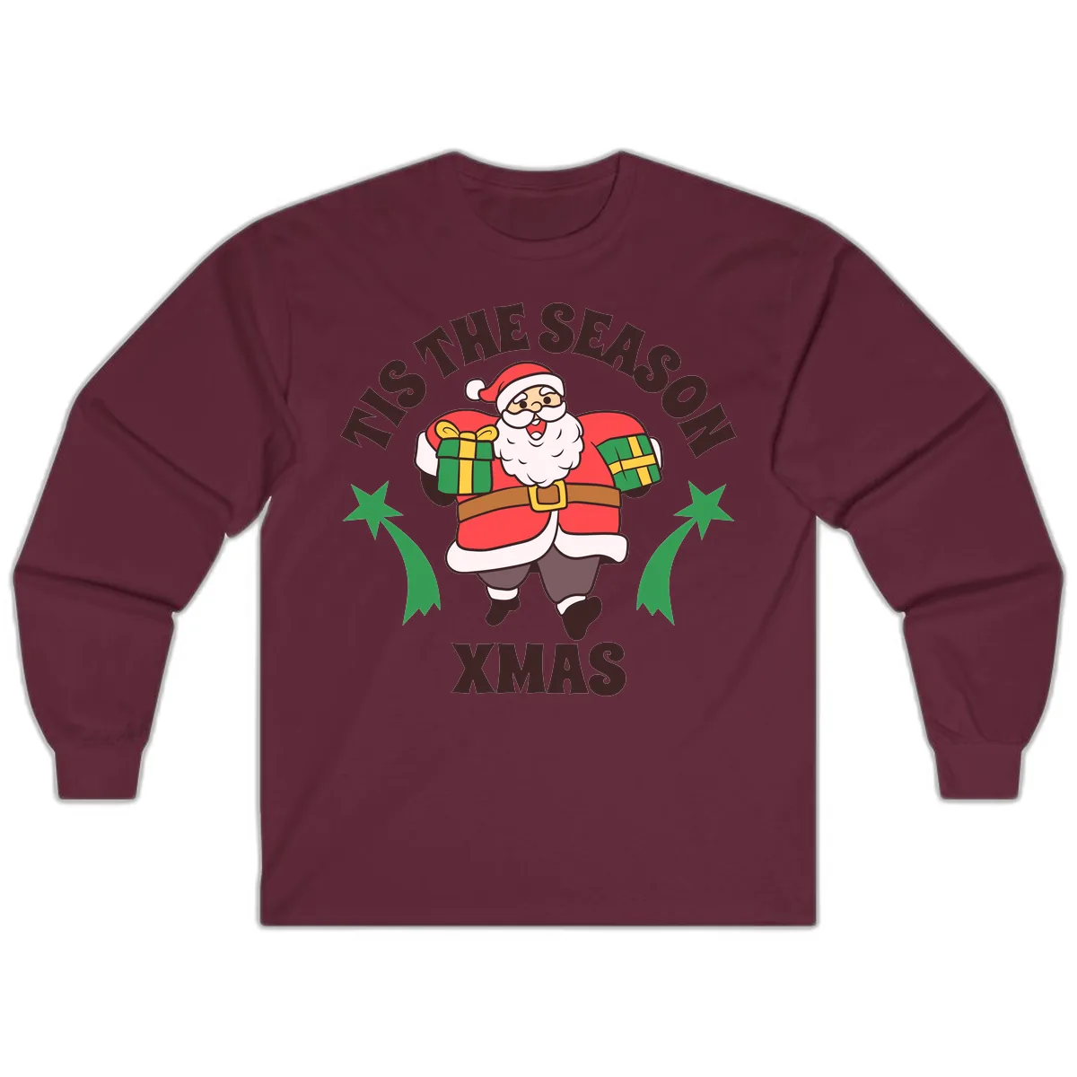 Tis The Season For Presents Santa Long Sleeve in Maroon