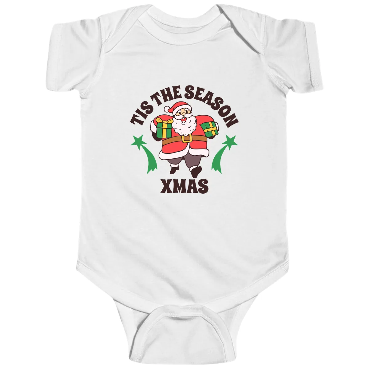 Tis The Season For Presents Santa Baby Onesie in White