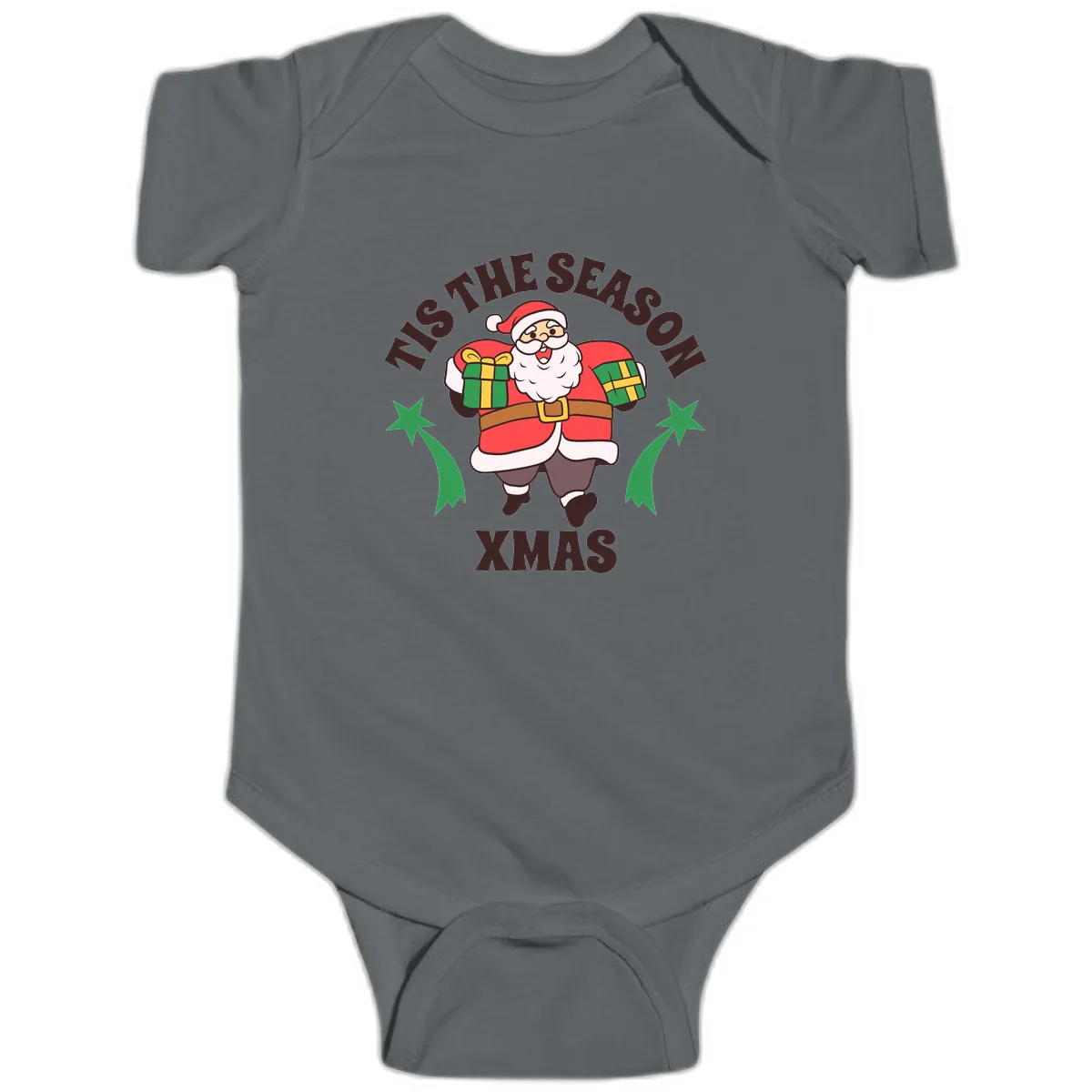 Tis The Season For Presents Santa Baby Onesie in Charcoal