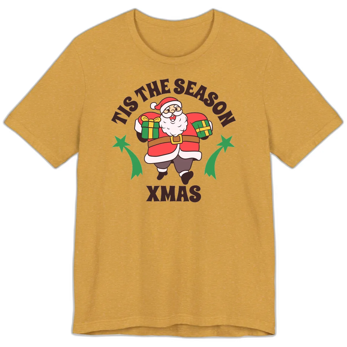 Tis The Season For Presents Santa Premium T-Shirt in Heather Mustard