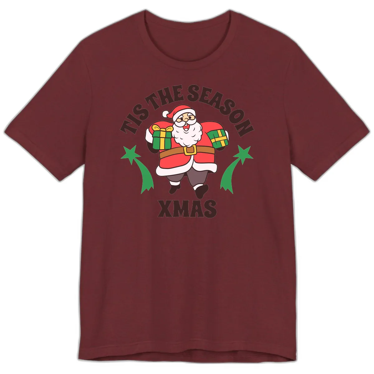 Tis The Season For Presents Santa Premium T-Shirt in Heather Cardinal
