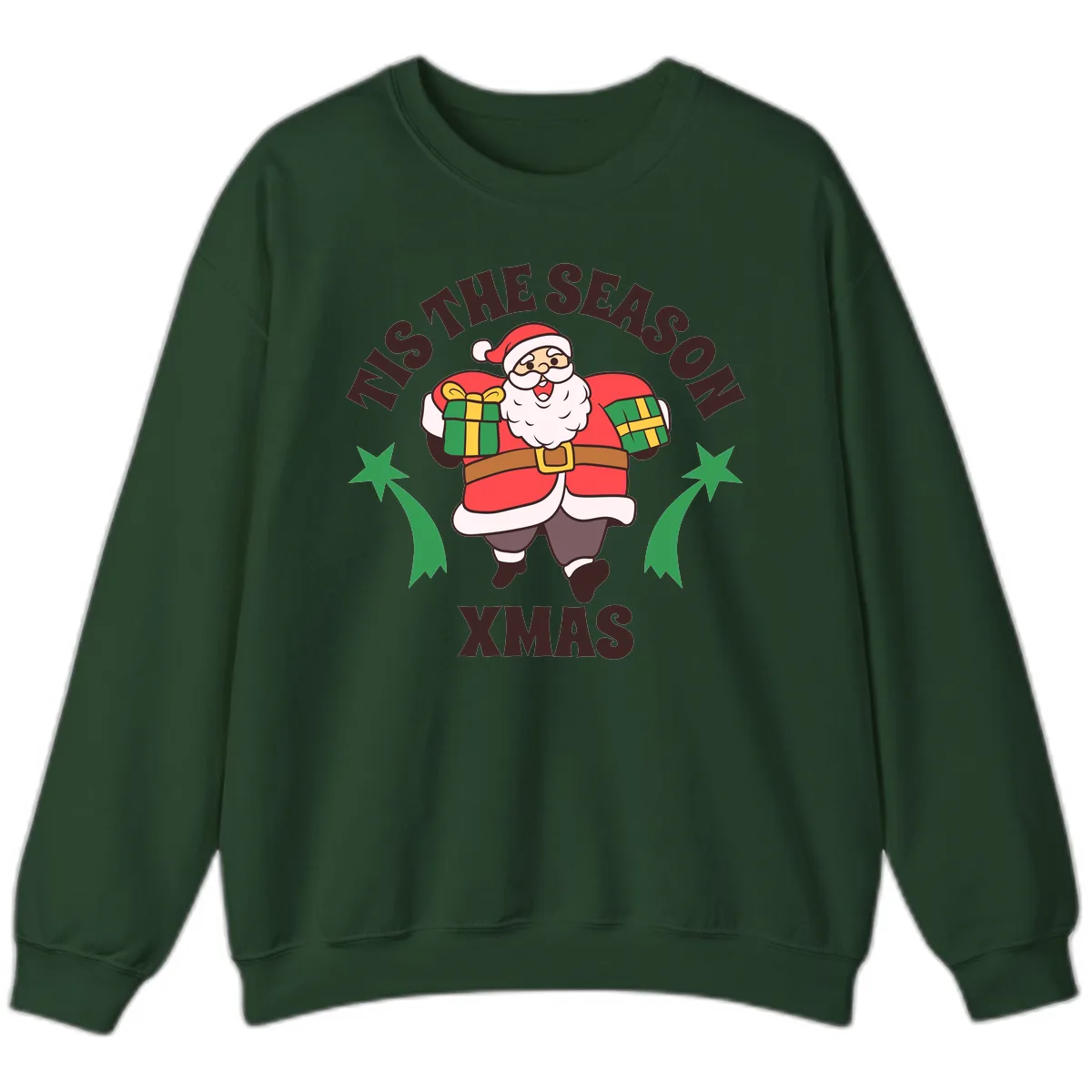 Tis The Season For Presents Santa Sweatshirt in Forest Green