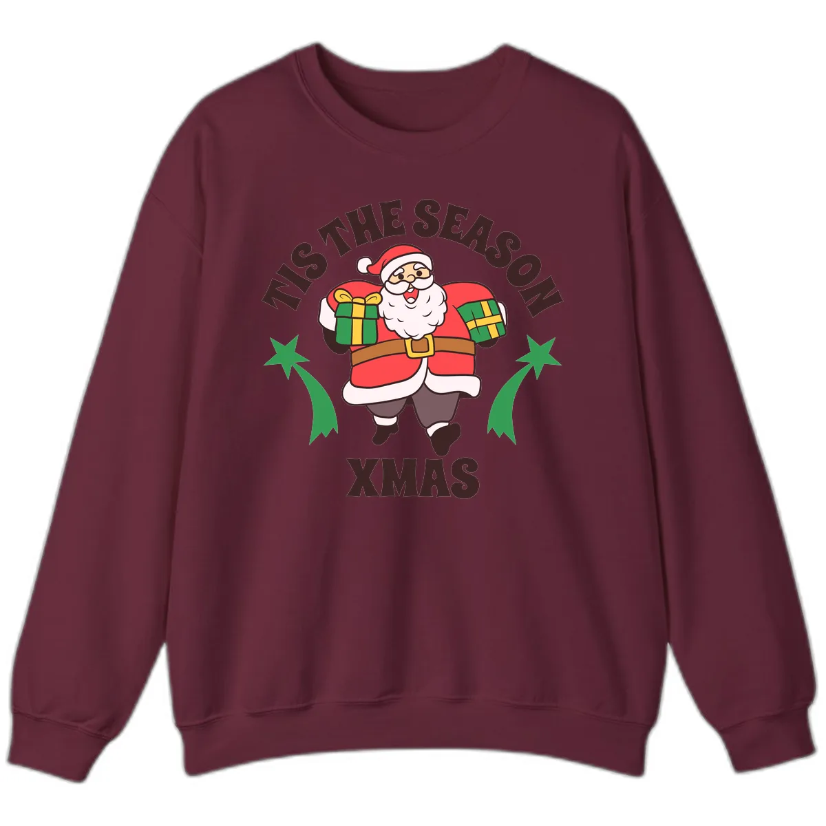Tis The Season For Presents Santa Sweatshirt in Maroon